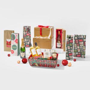 Stacked 6 bottle gift hamper box from high-density rigid paperboard.