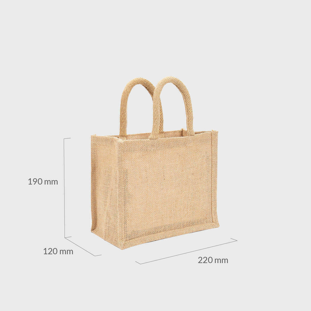 Mini natural jute bag with padded handles.