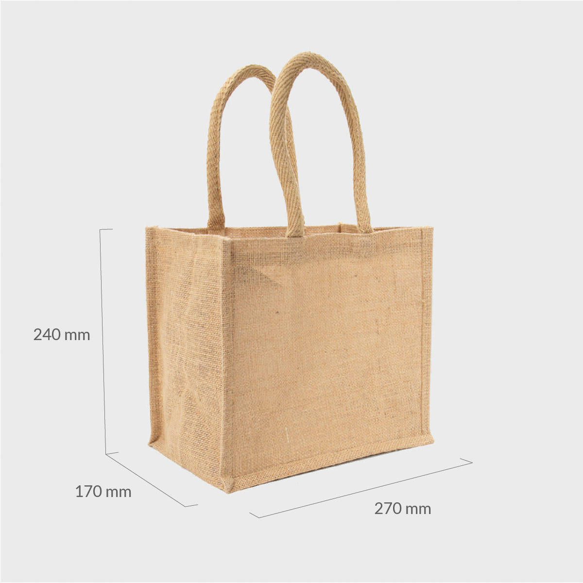 Small natural jute bag with padded handles.