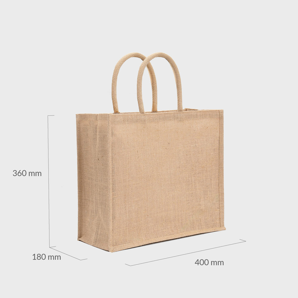 Large natural jute bag with padded handles.