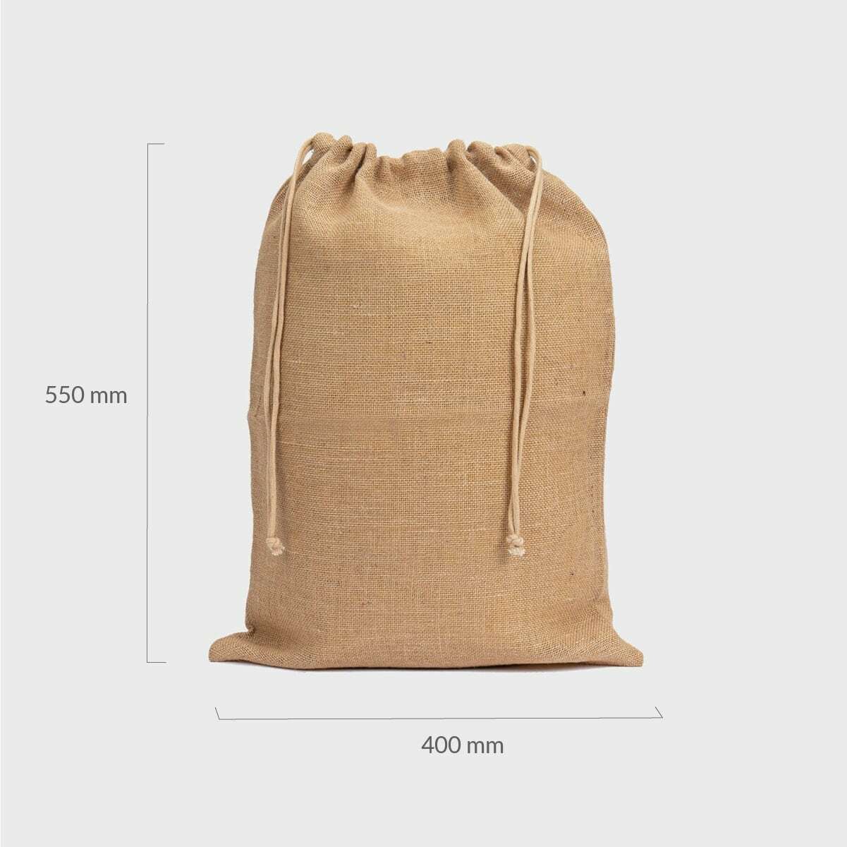 Large natural jute drawstring sack.