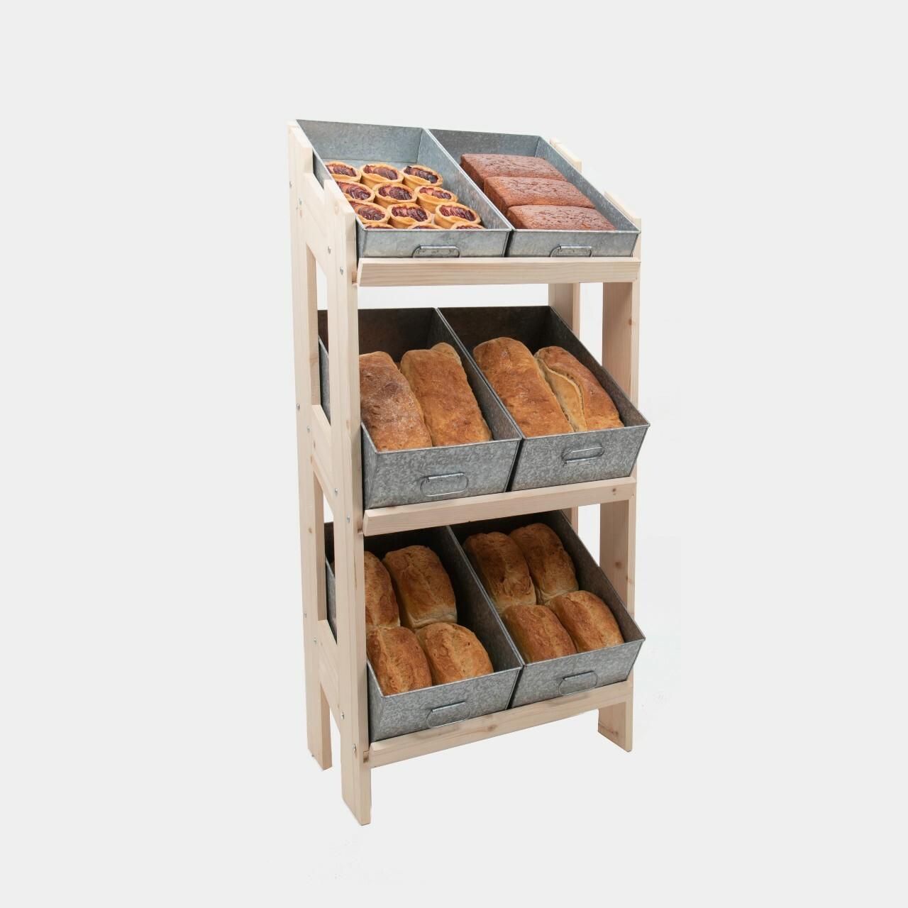 Norwood 3-shelf stand with galvanised trays 650 featuring a multi-tiered layout for product positioning.