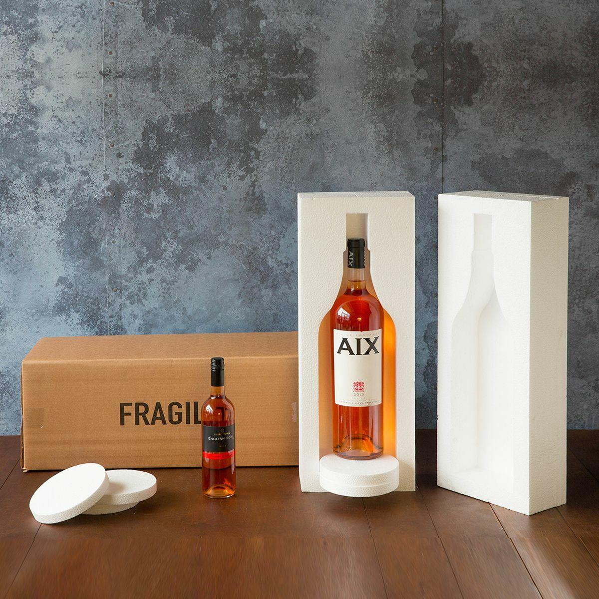 Double magnum aka jeroboam bottle Polysafe shipping box from thick, impact-resistant inner for bottle security.