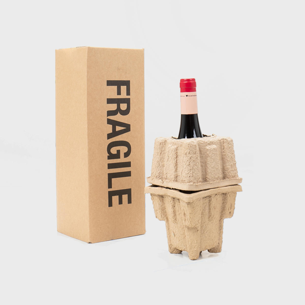 1 bottle Pulpsafe shipping box from thick, impact-resistant inner for bottle security.