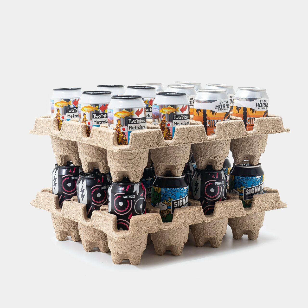 12 beer bottle or 24 can Pulpsafe shipping box from thick, impact-resistant inner for bottle security.