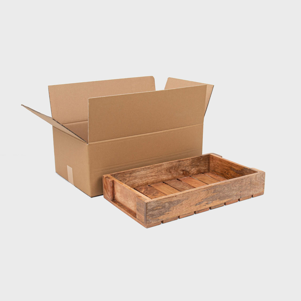 Standard wicker tray protective outer with structured, low-profile walls and open-top design.