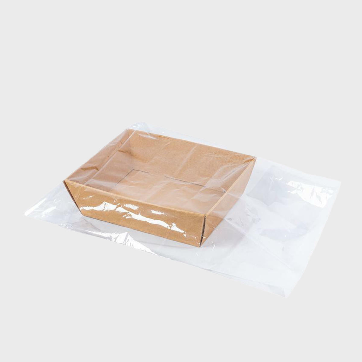 Cellophane hamper bag for shrink wrapping.