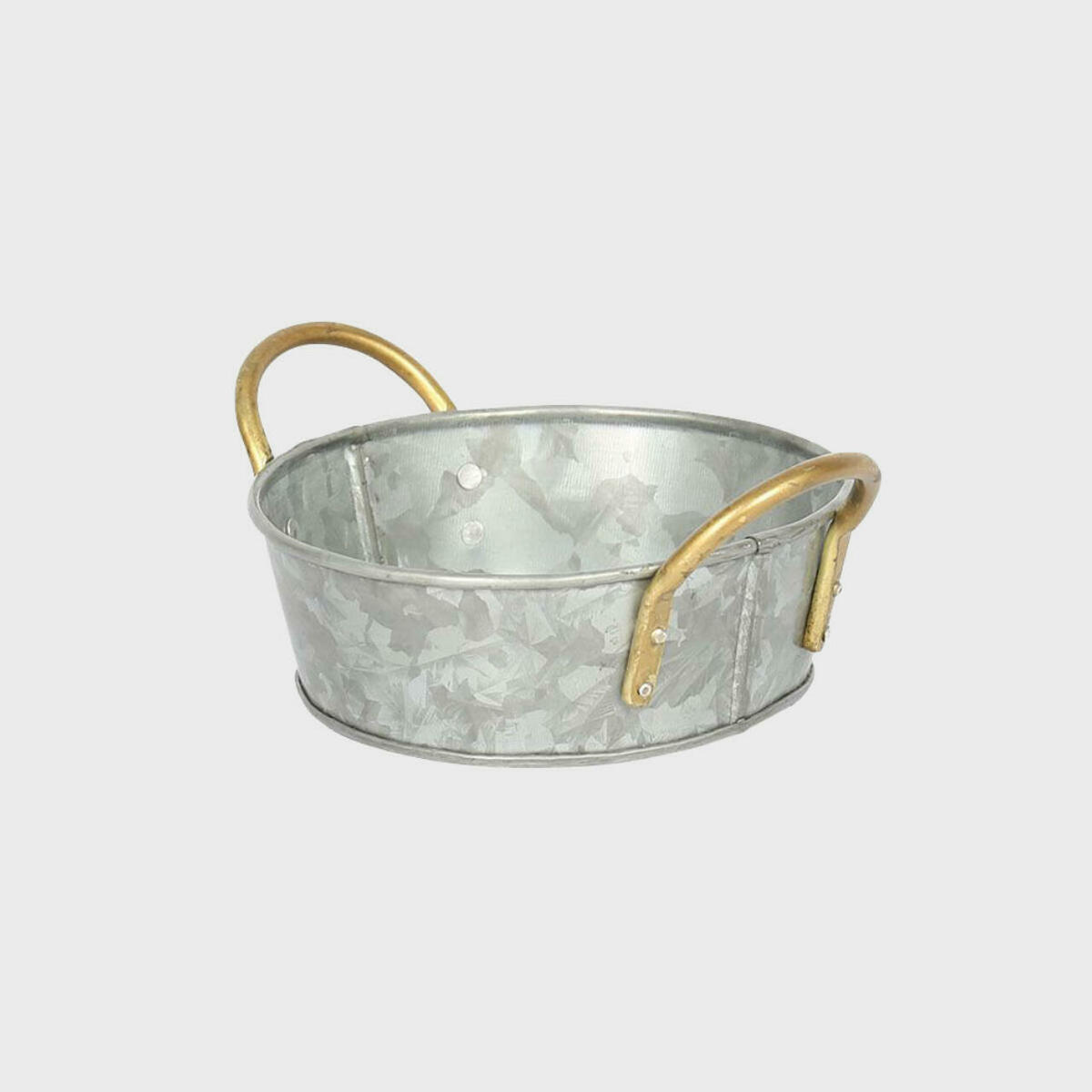 Metal serving bowl with handles.