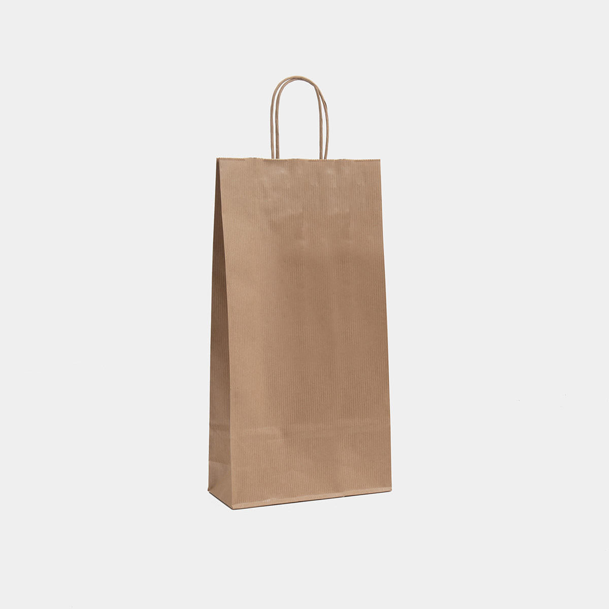 Kraft paper bottle gift bag with twist handles featuring a patterned finish and heavy-duty handles.
