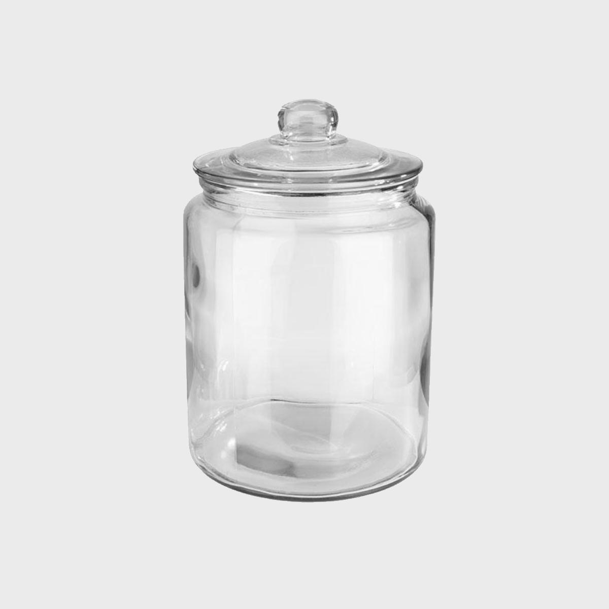 Glass jar with sealable lid.