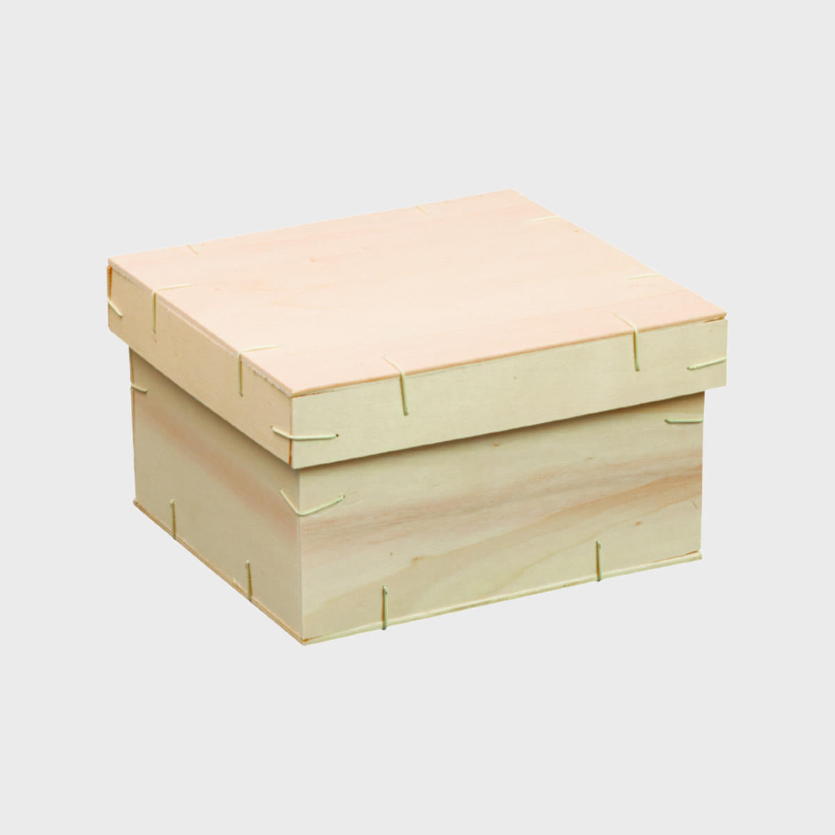 Square plywood gift box with lid from high-density rigid paperboard.