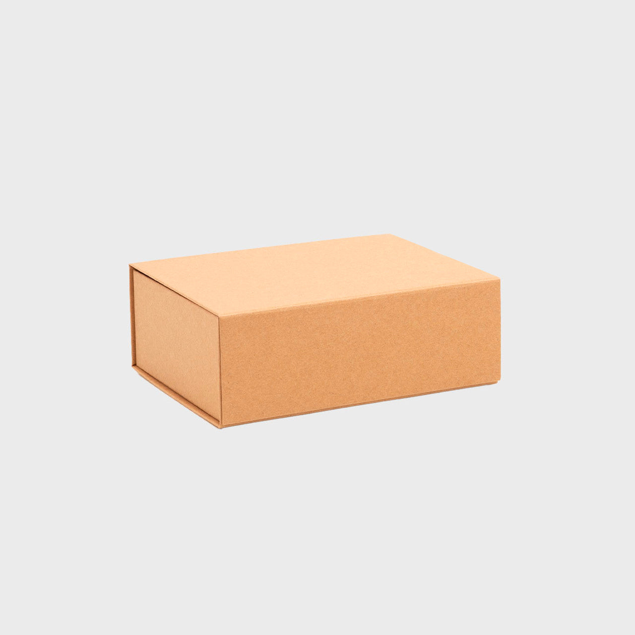 Kraft quick assemble magnetic gift box from high-density rigid paperboard.