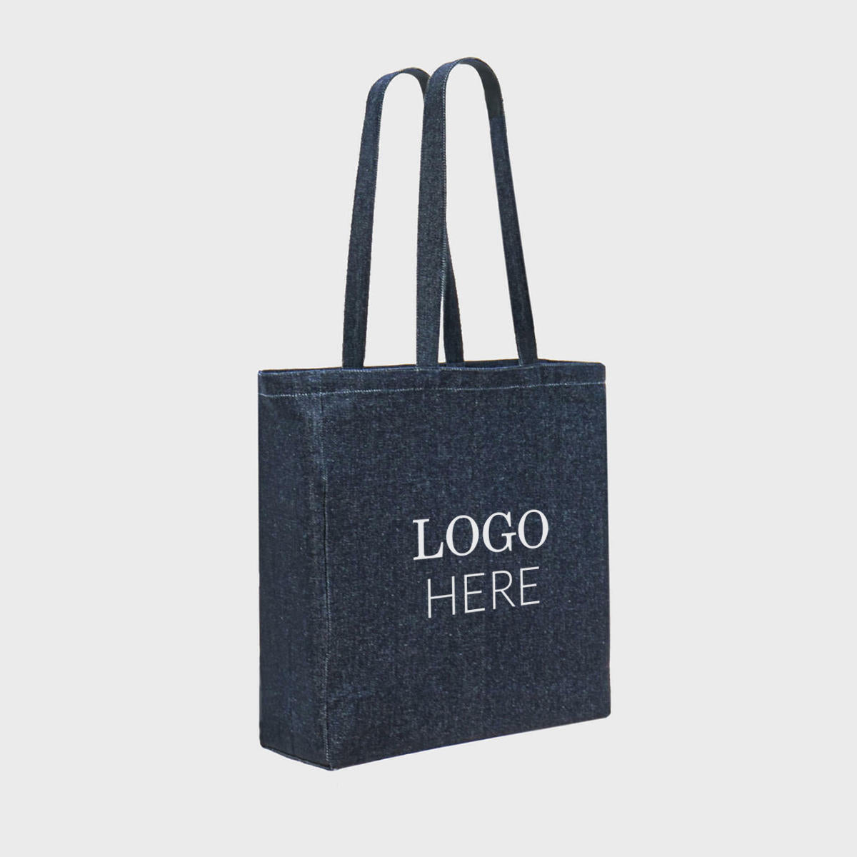 Large blue denim bag with gusset.