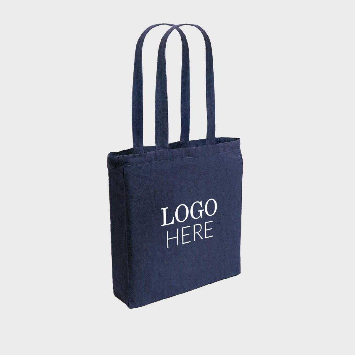 Navy 8oz recycled canvas bag with gusset and pocket.