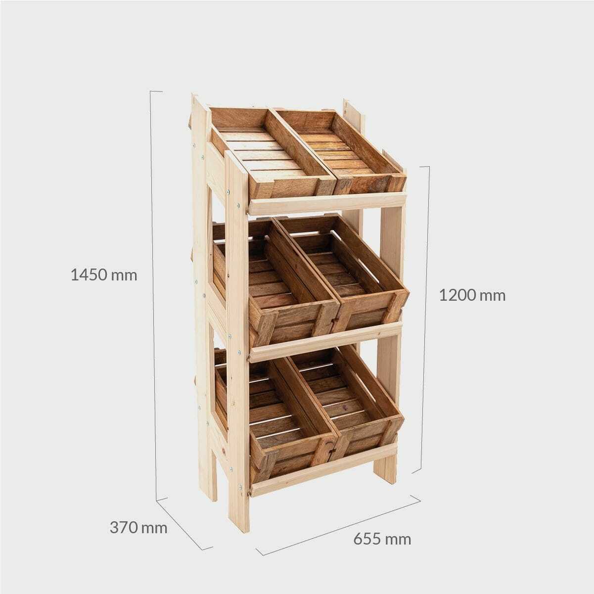 Norwood 3-shelf stand with mango wood crates 650 featuring a multi-tiered layout for product positioning.