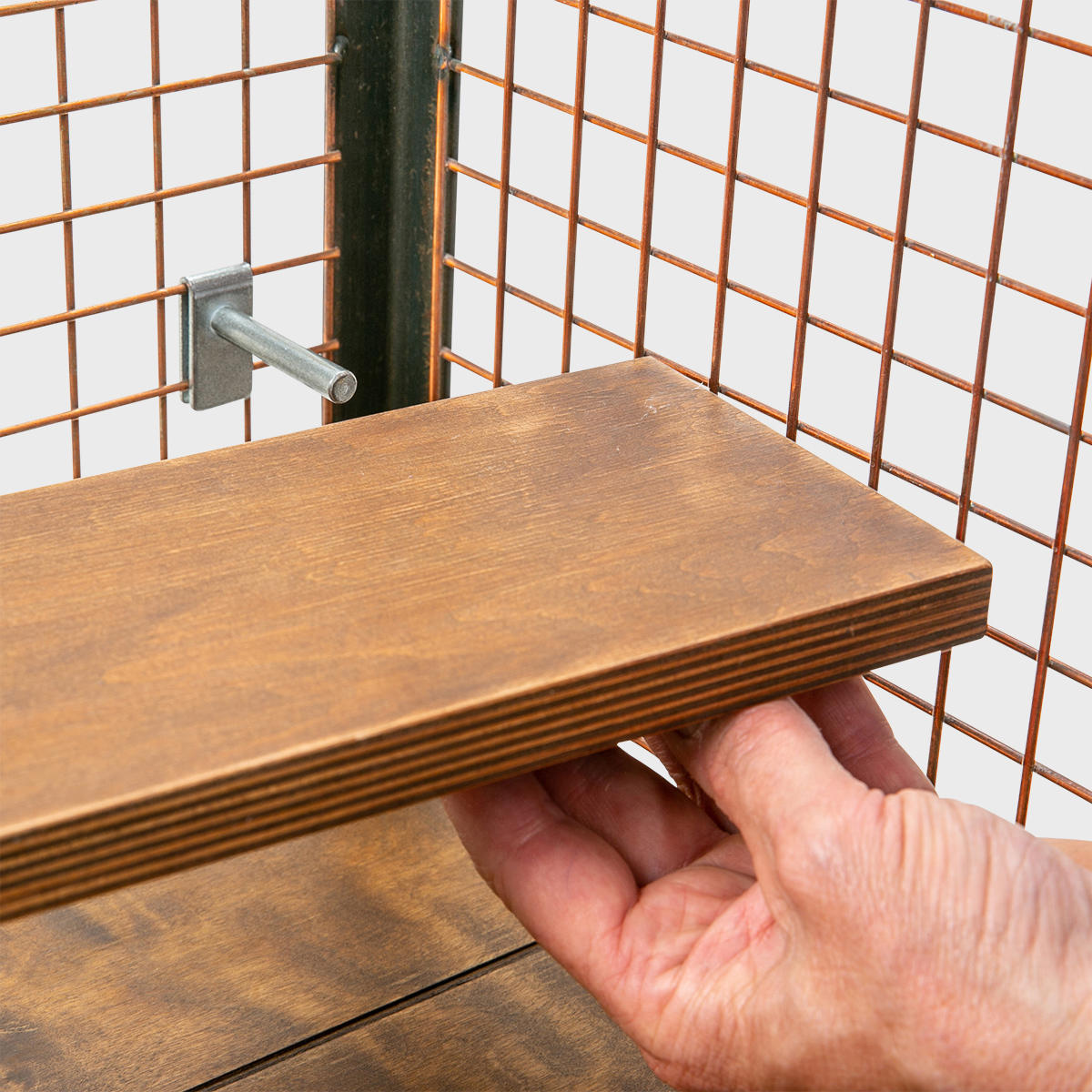 BRIX small dark oak hanging shelf featuring a heavy-duty modular geometric profile layout.