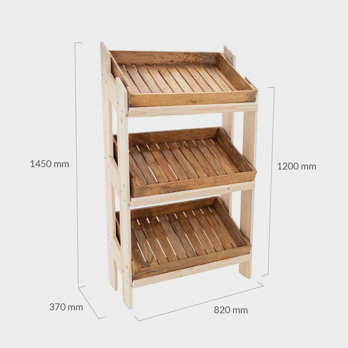 Norwood 3-shelf stand with mango wood trays 820 featuring a multi-tiered layout for product positioning.
