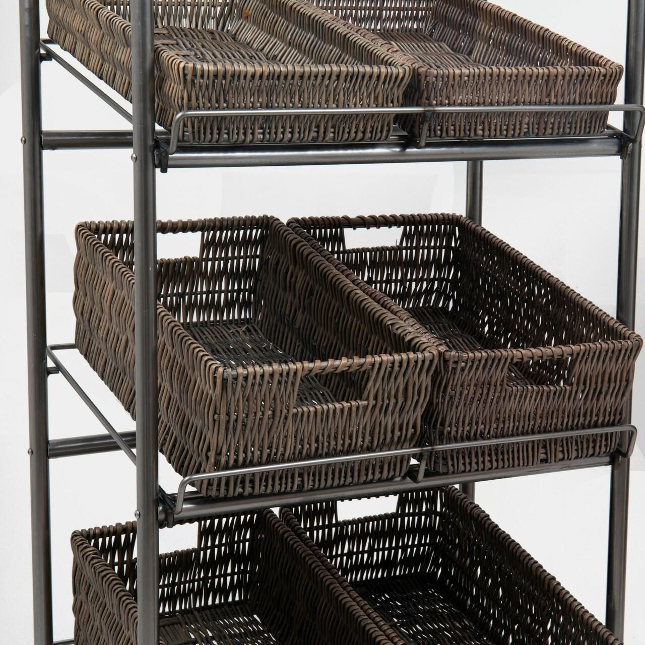 4 Shelf Retail Display Stand With Brown Wicker Trays pk 1