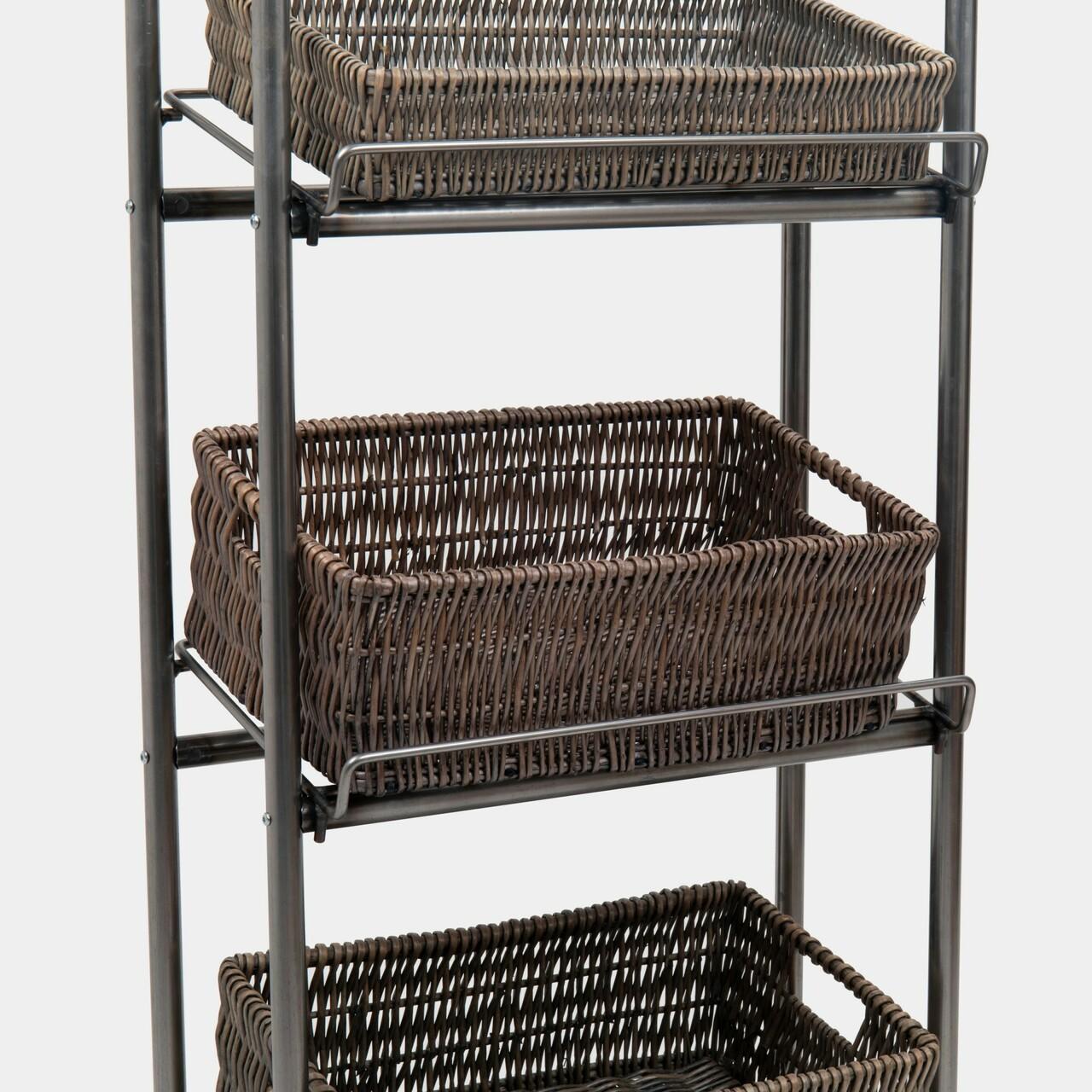 4 Shelf Retail Display Stand With Brown Wicker Trays pk 1