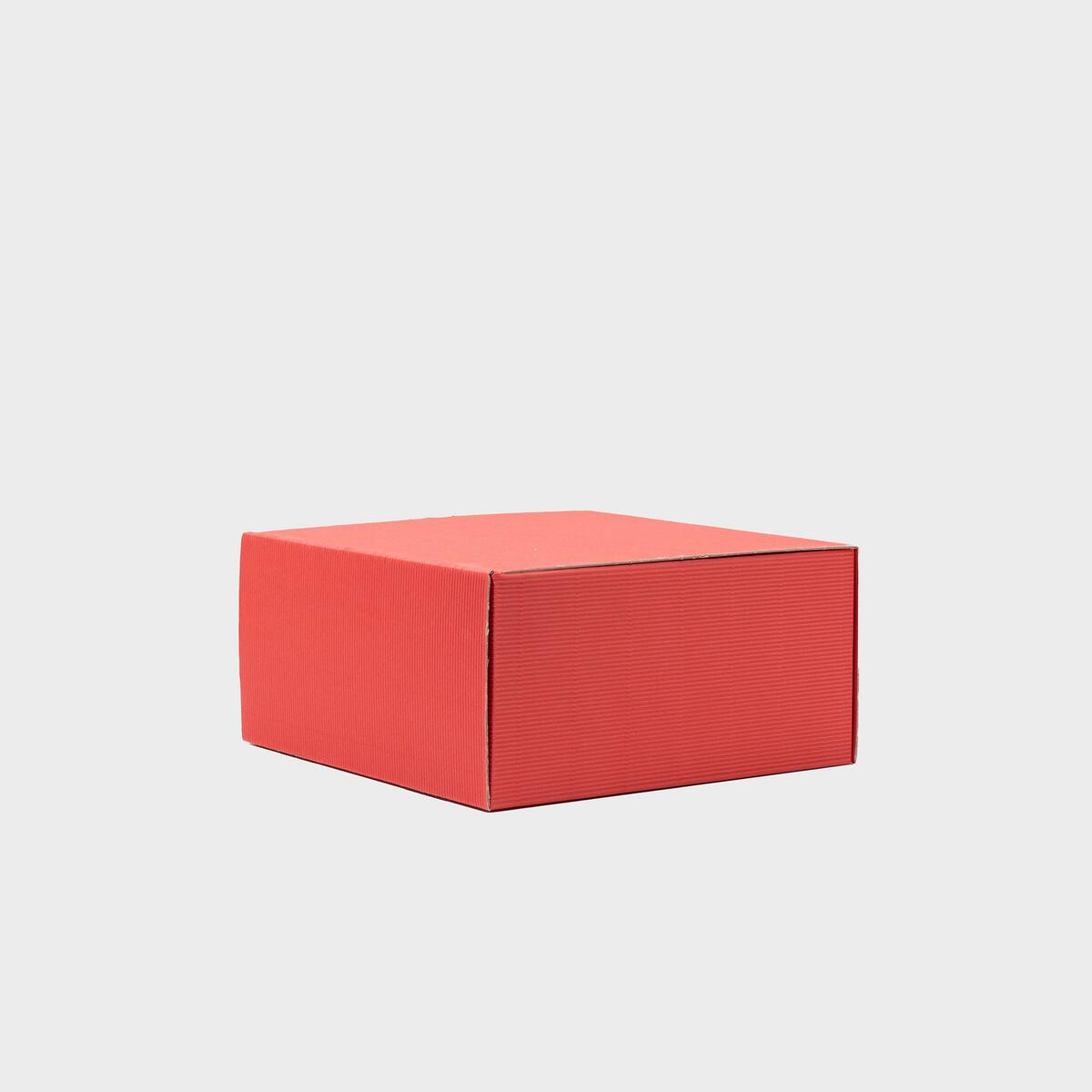 Square fluted card gift box from high-density rigid paperboard.