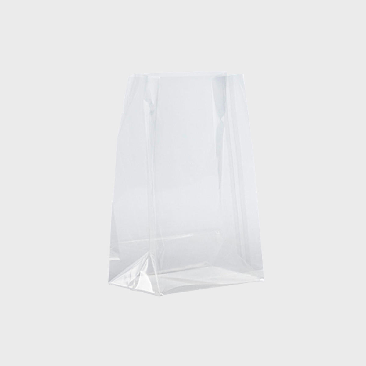 Cellophane gift bag featuring a patterned finish and heavy-duty handles.