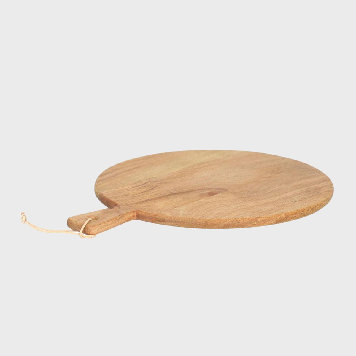 Medium round wooden serving board with handle crafted from durable hardwood with natural grain detail.
