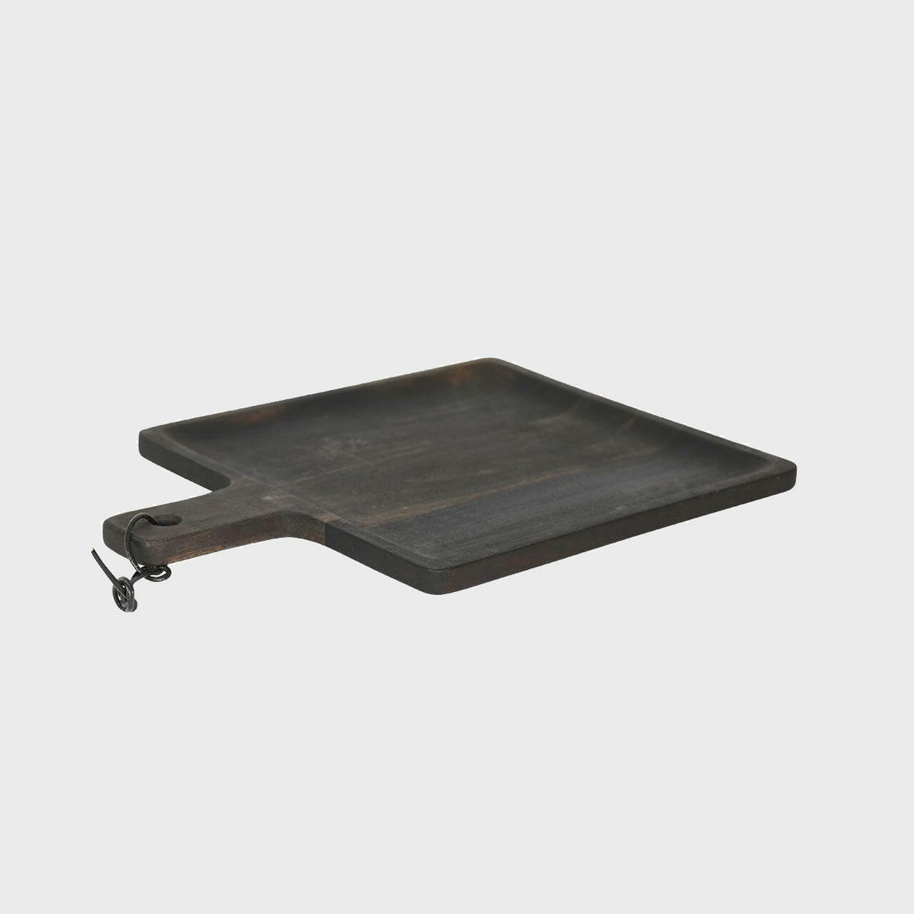 Black wooden scooped serving board crafted from durable hardwood with natural grain detail.