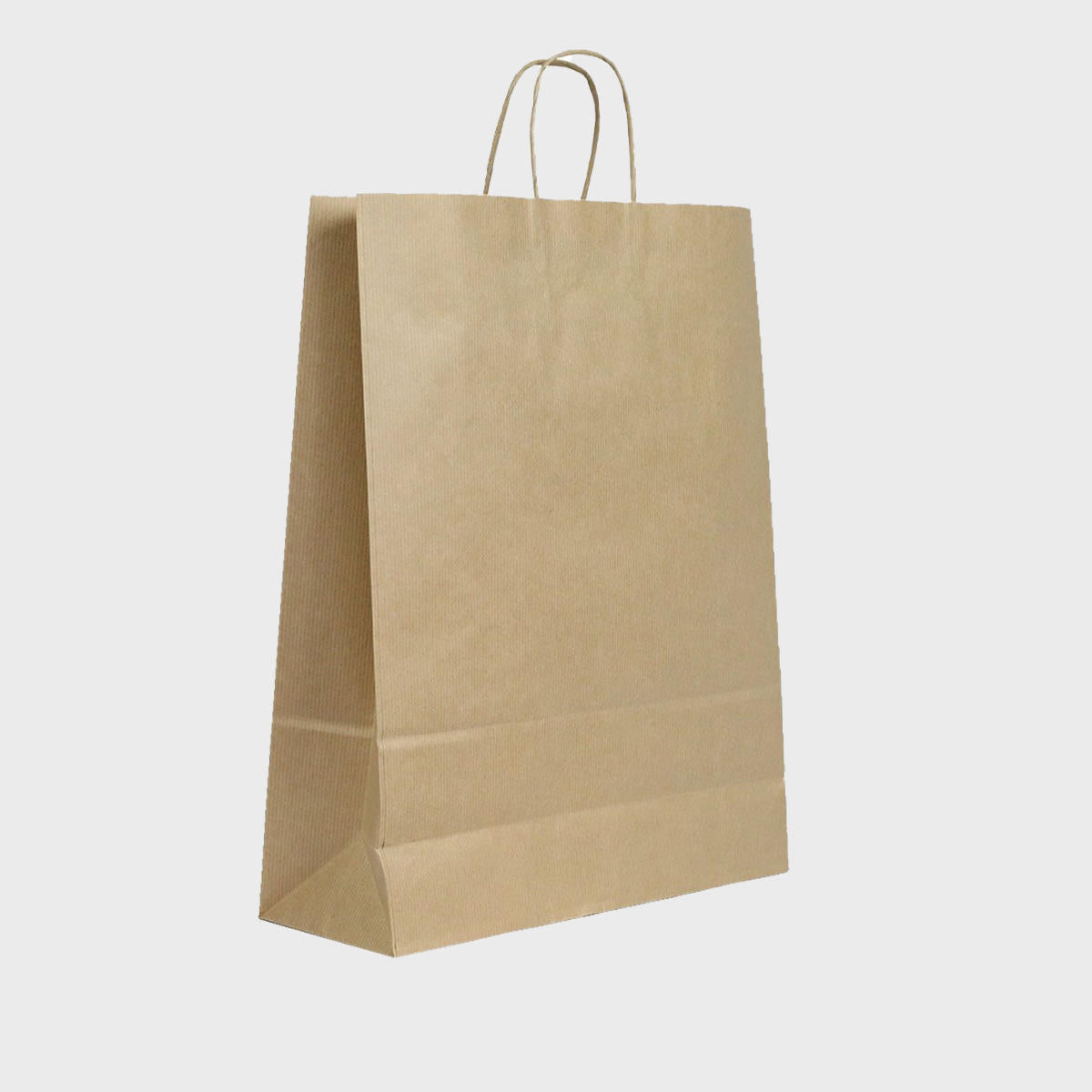 Ribbed kraft paper bag with twist handles.