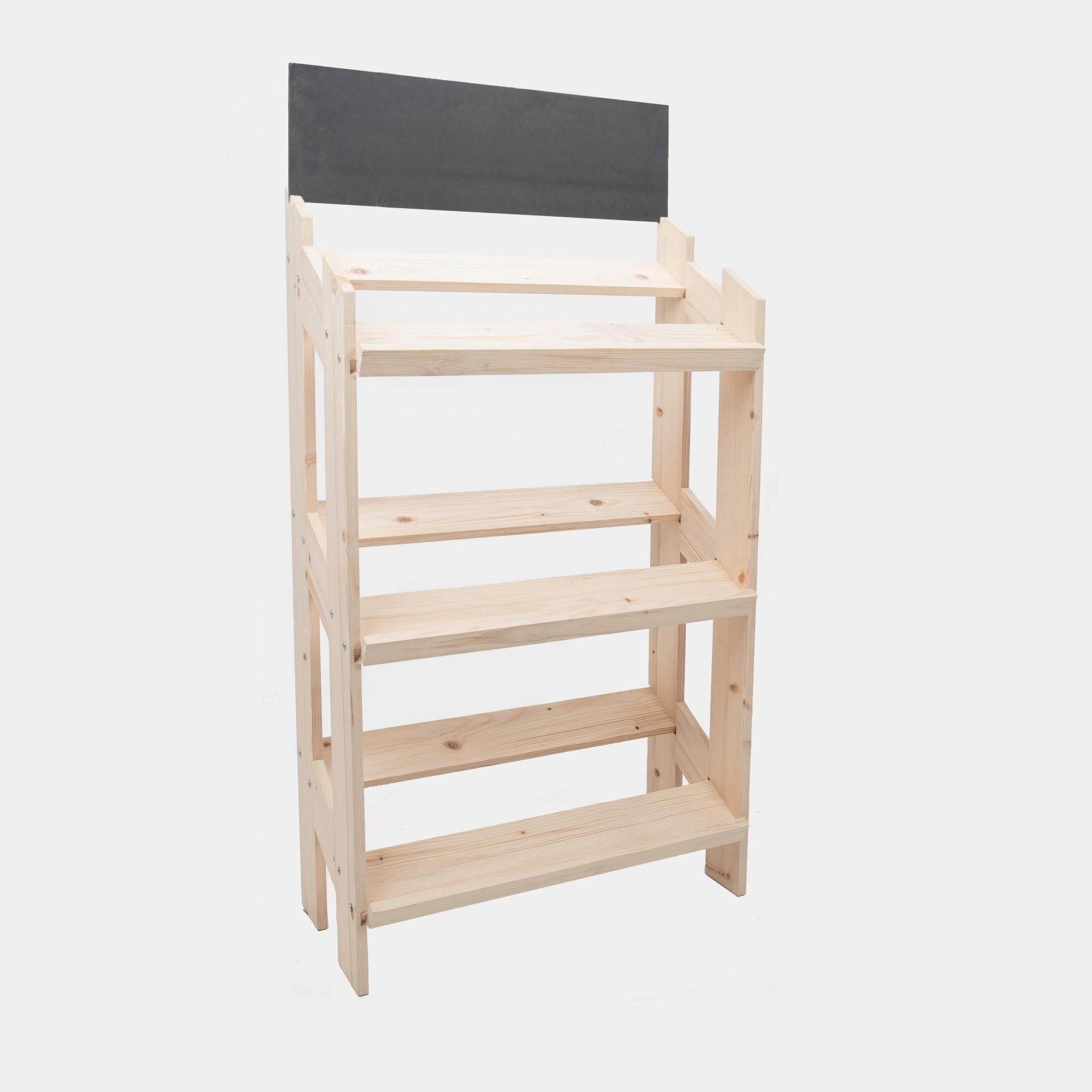 Norwood 3-shelf pine stand with blackboard 820 with a clean surface for visible retail messaging.