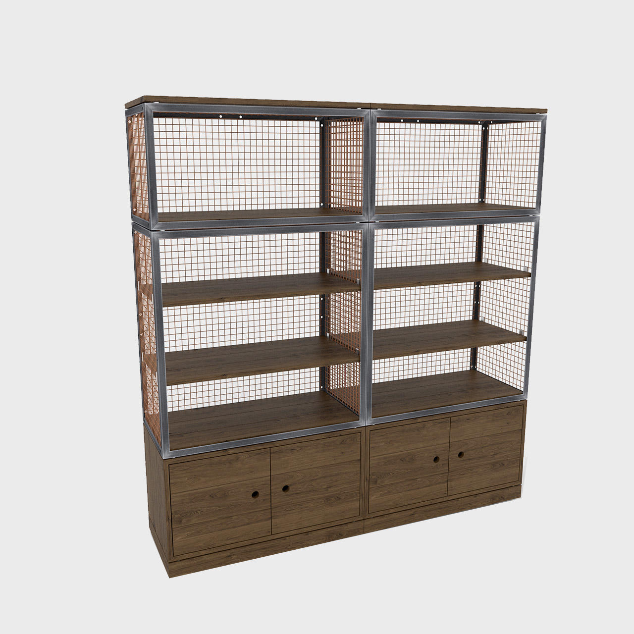 BRIX tall shelving with storage dark wood featuring a heavy-duty modular geometric profile layout.