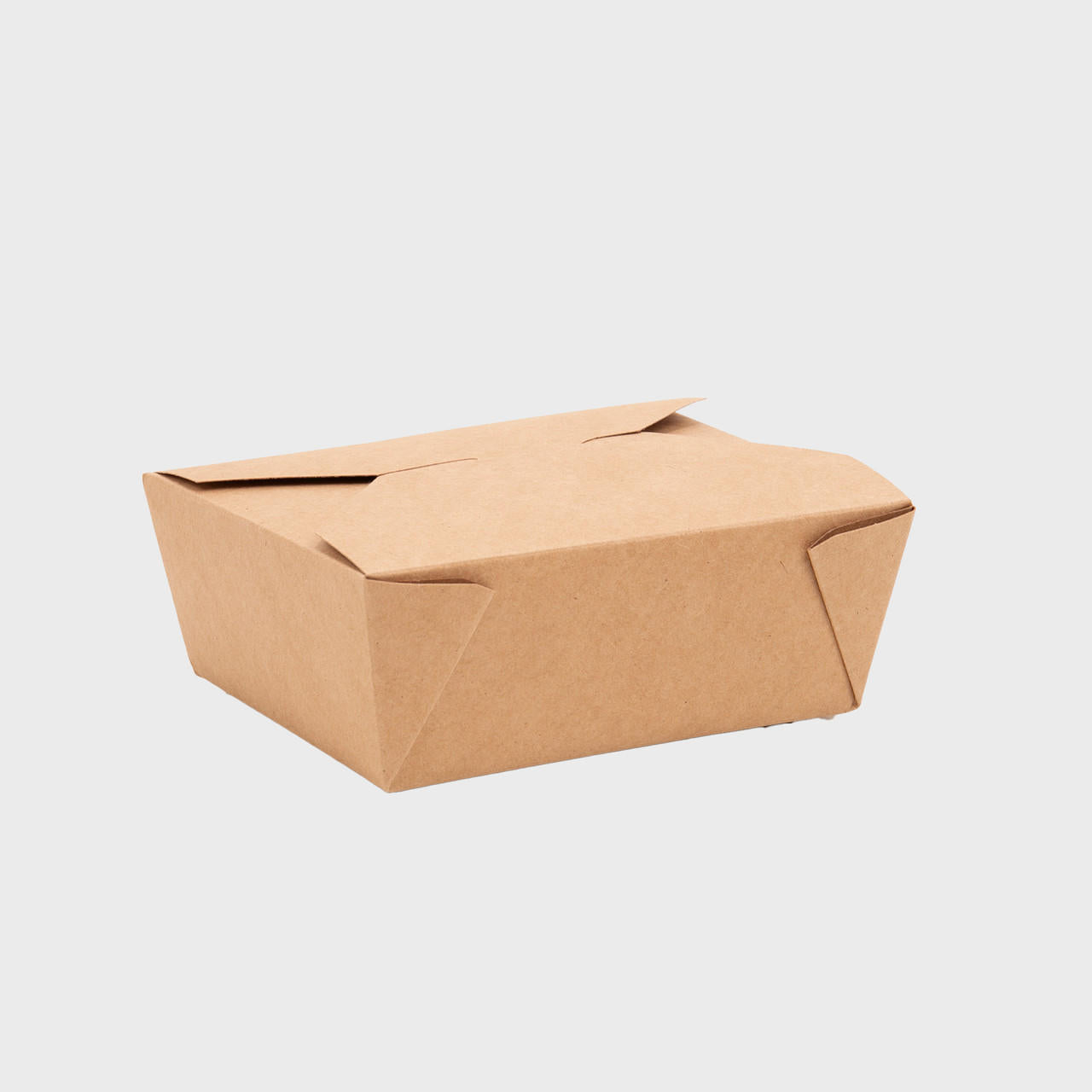 No leak kraft takeaway boxes with leak-resistant folds and heavy-duty paperboard body.