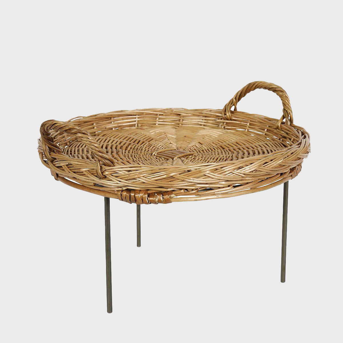 Matlock countertop stand with wicker tray with structured, low-profile walls and open-top design.