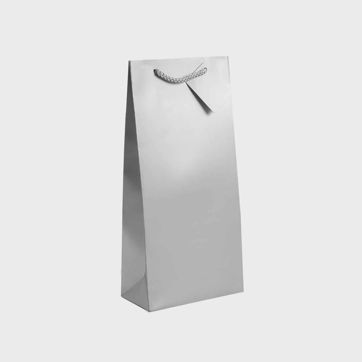 2 Bottle laminated paper gift bag featuring a patterned finish and heavy-duty handles.