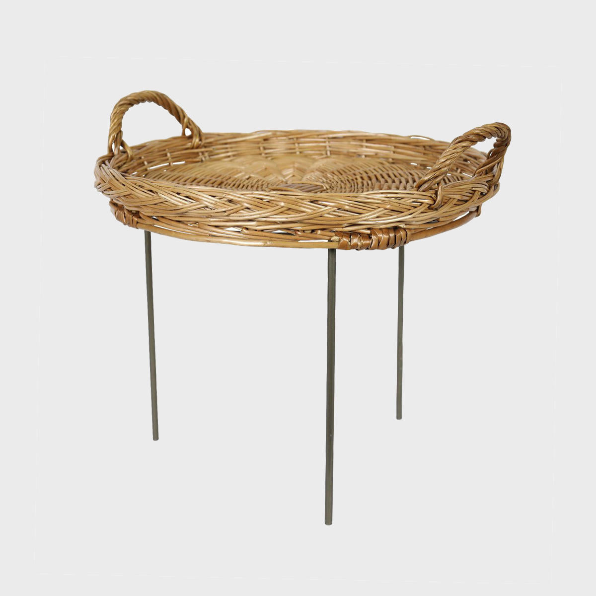Matlock countertop stand with wicker tray with structured, low-profile walls and open-top design.