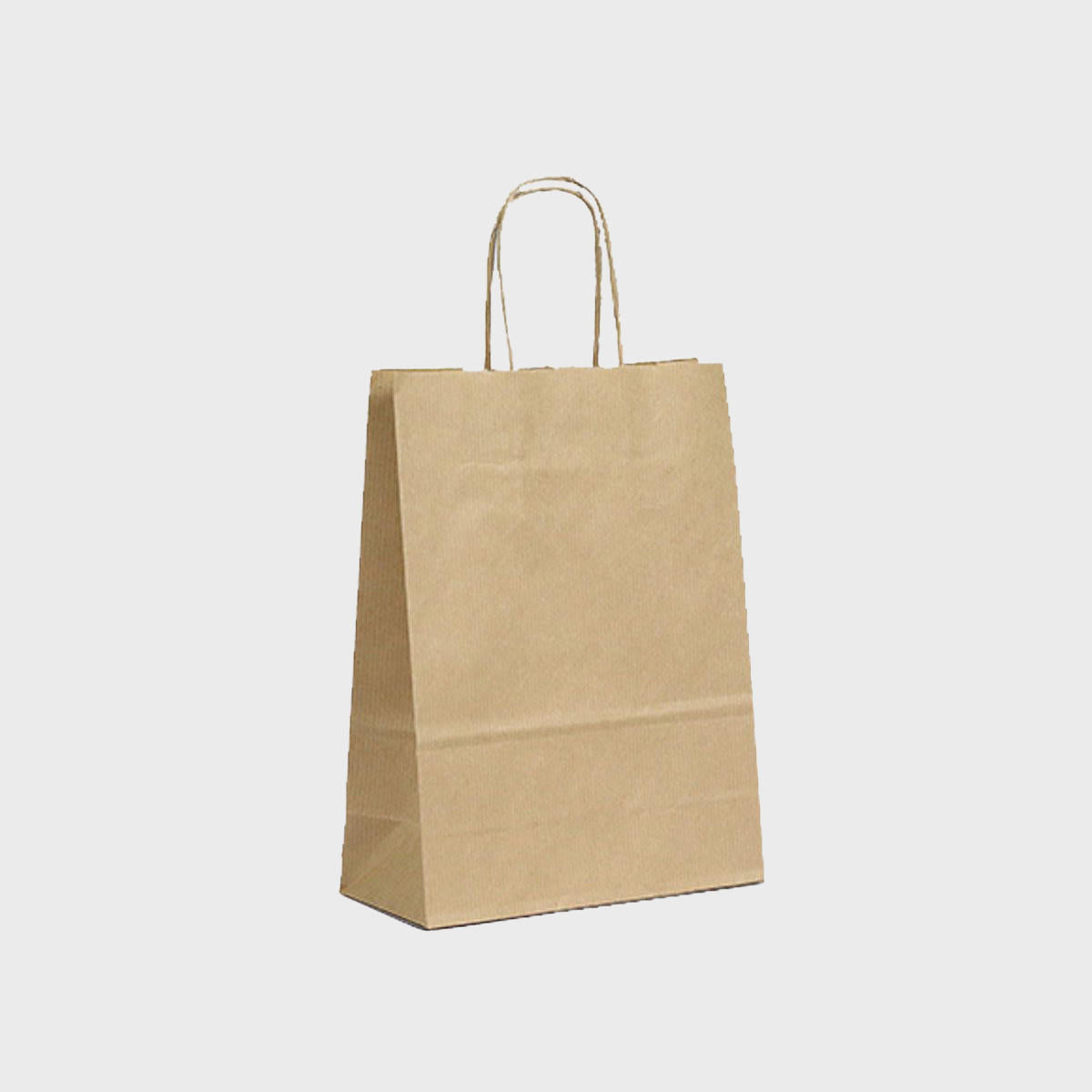 Ribbed kraft paper bag with twist handles.