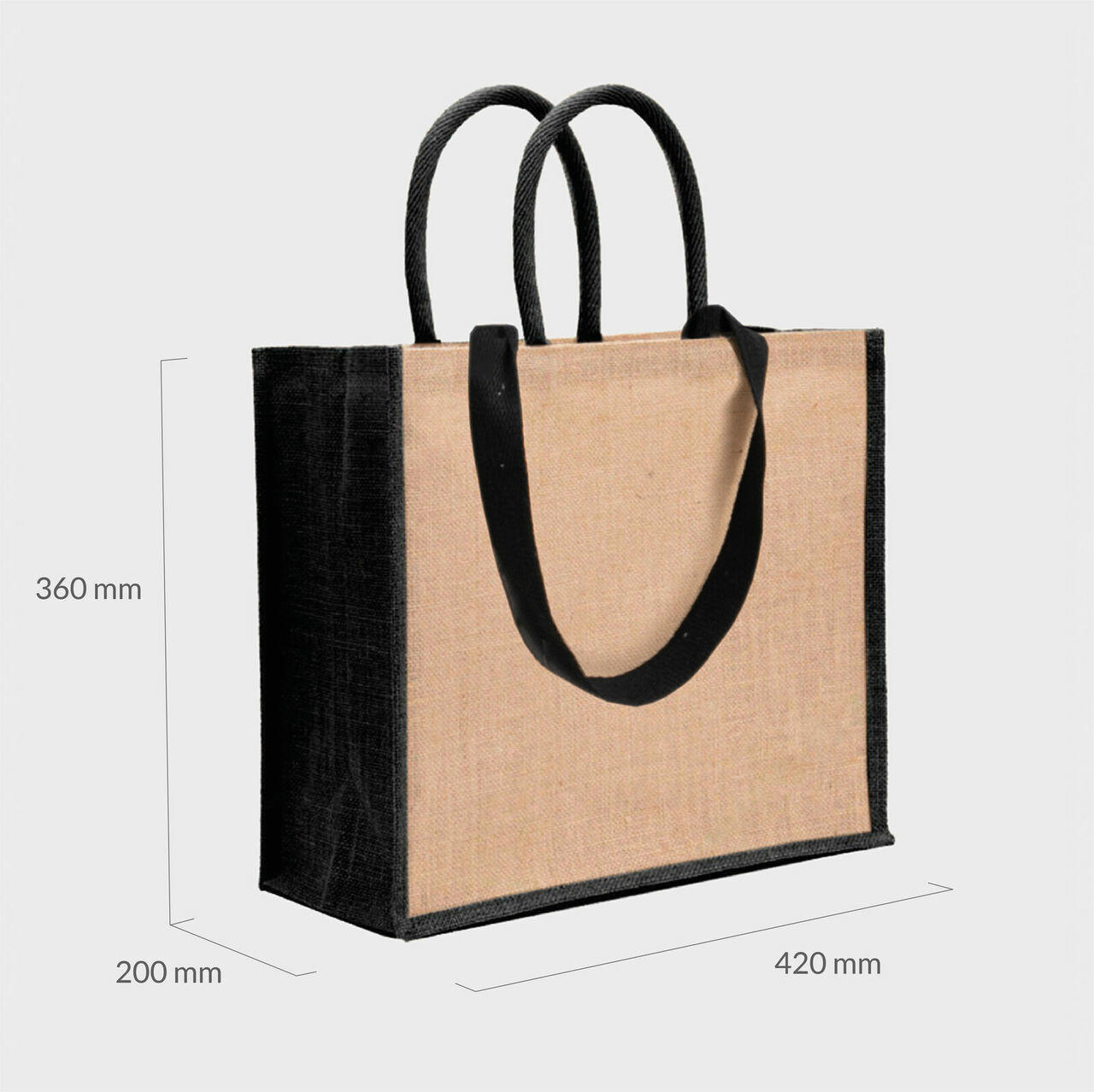 Large Natural Jute Bag with Black Double Handles pk 10 JS42DH