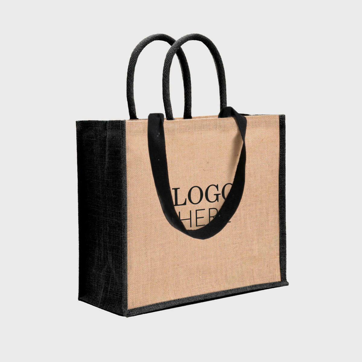 Large Natural Jute Bag with Black Double Handles pk 10 JS42DH