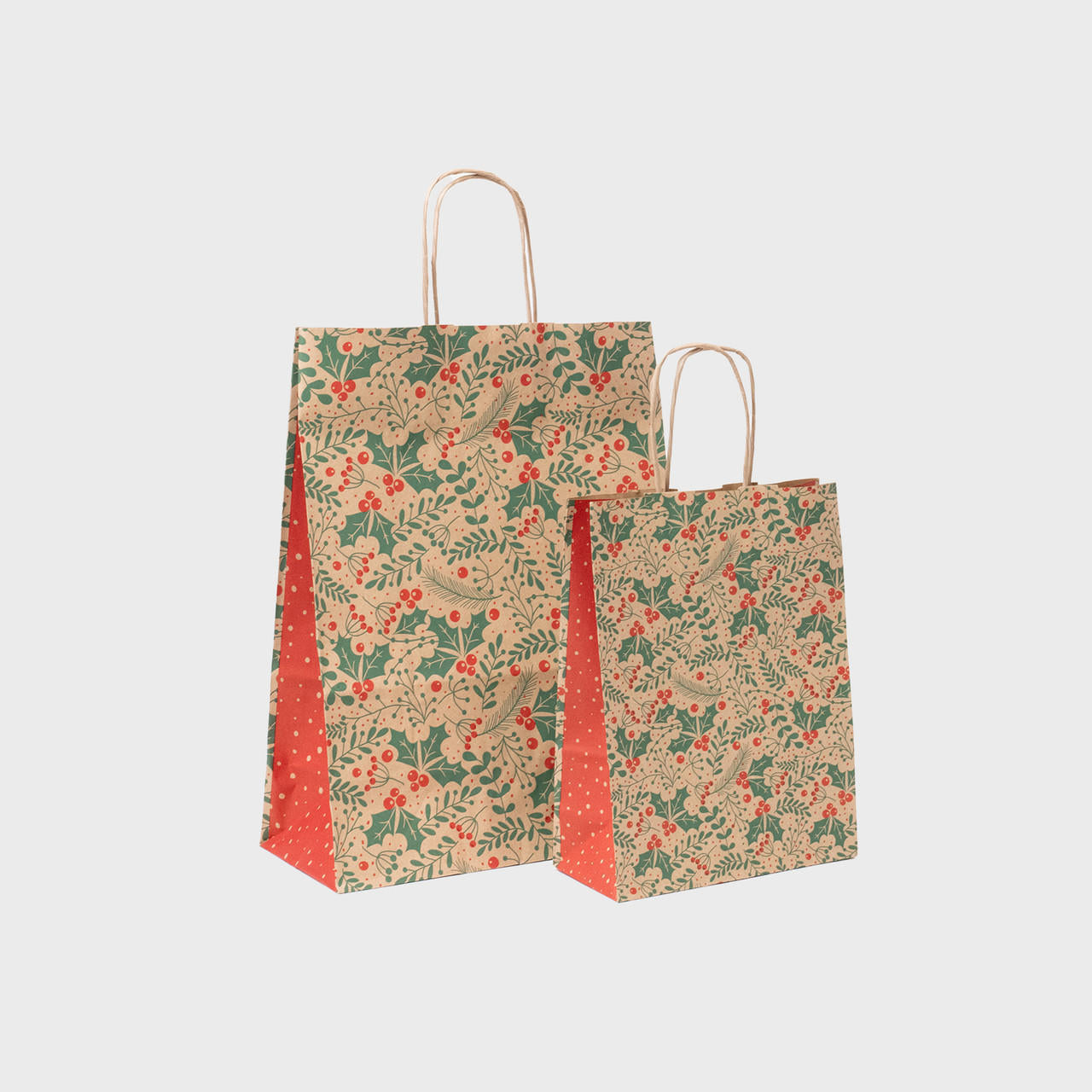 Recycled Kraft Paper Bag with Christmas Holly Print  KRBPAPERMC