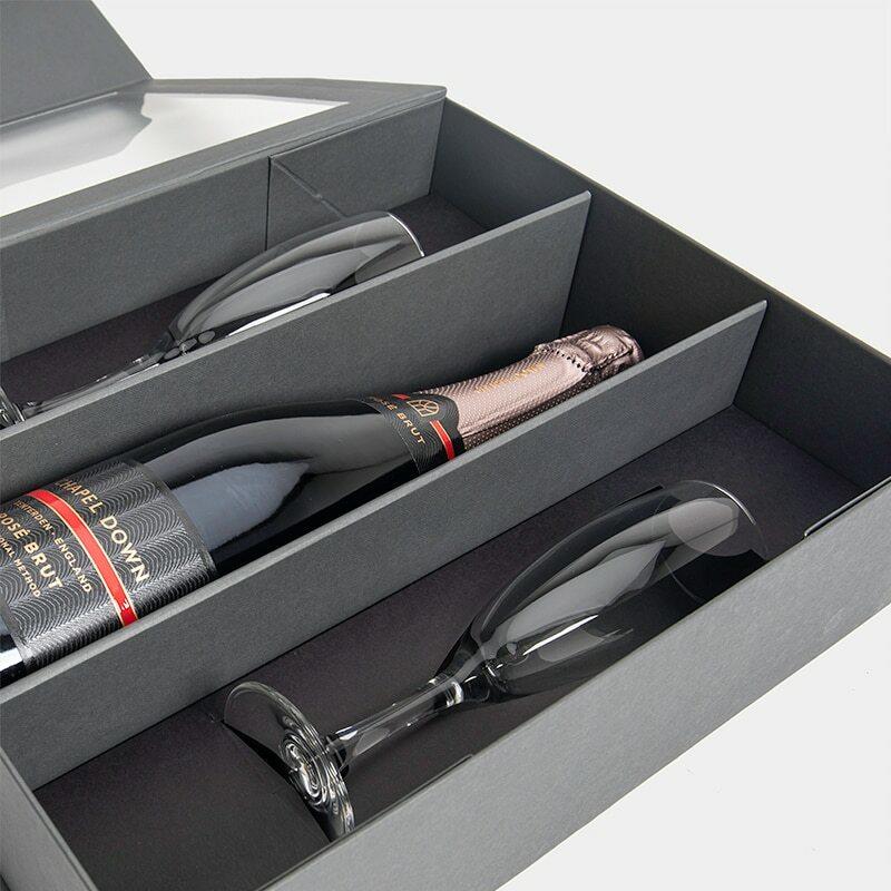 Magnetic Bottle Gift Box With Champagne Flutes pk 12 MFB3TG