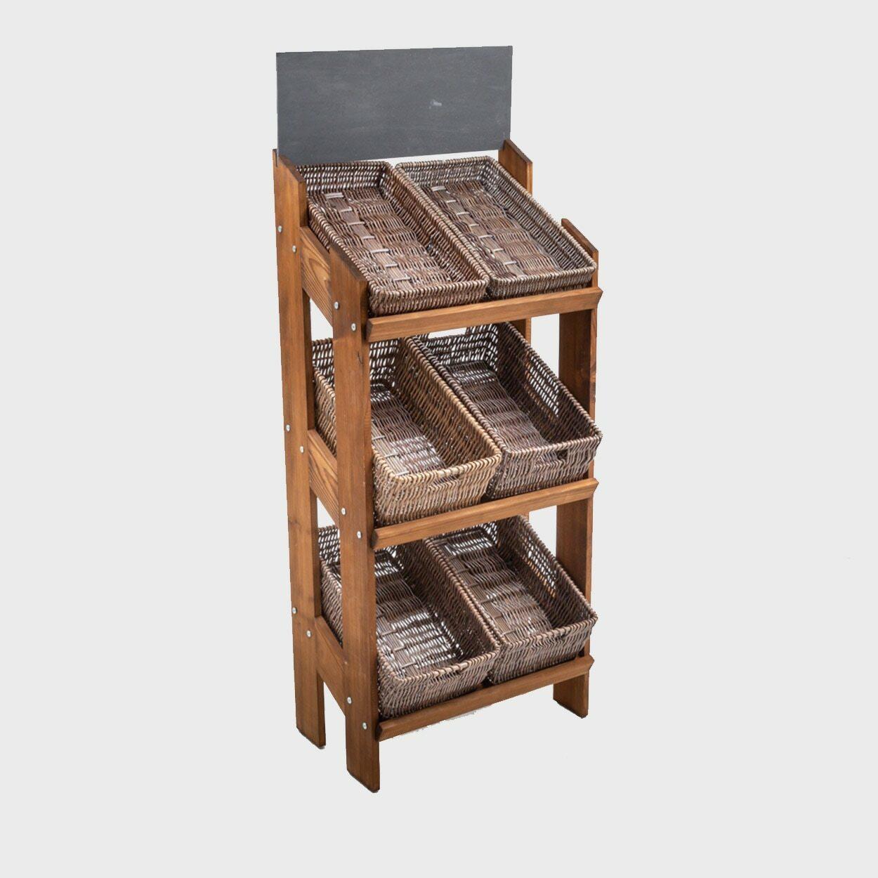 Norwood 3-Shelf Dark Oak Stand with Rustic Wicker Trays 650mm pk 1