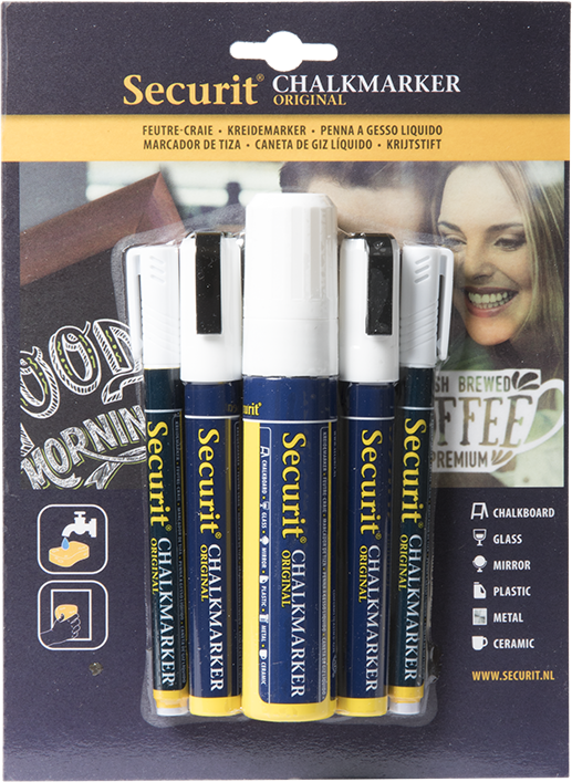 Securit Variety Pack Liquid Chalk Markers Set of 5 - White pk1 S16057