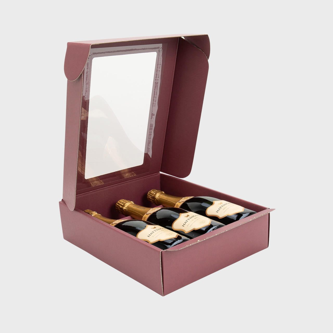 3 Bottle Burgundy Gift Box with Window pk 30 WB35426